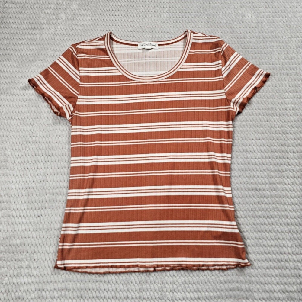 Full Circle Trends Ribbed Shirt Womens Medium Lettuce Trim Rust Orange